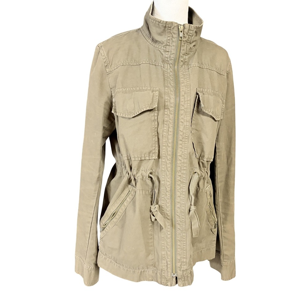 J.Crew Jacket Womens Large Green Cotton Twill Utility Military Zip Pockets